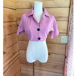 Vintage Linen Organic Cotton Crop Top Women Large Mauve Pink Artisan Maiwa